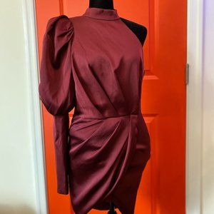 Lavish Alice - satin puff sleeve wrap mini dress